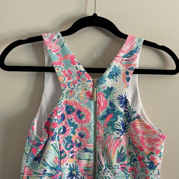 Lilly Pulitzer Sz XS Serene Blue Gypsea Preppy Tropical Arden Fringe Shift Dress - Picture 11 of 12